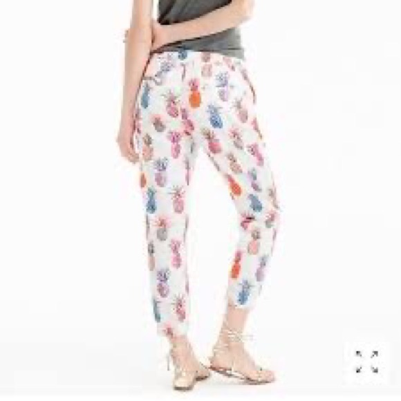 WOMEN'S J CREW SEASIDE PULL ON PANTS IN WHITE RATTI PAINTED PINEAPPLES - Picture 4 of 7